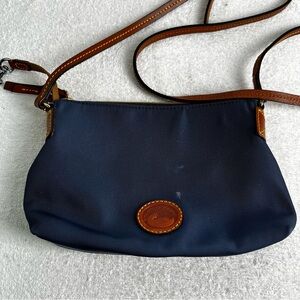 Dooney and Bourke Navy Blue Nylon Crossbody Pouchette Leather Strap Purse Bag